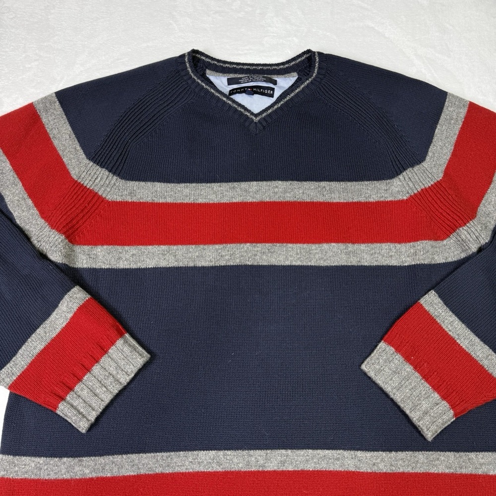 Tommy Hilfiger Rugby Sweater Mens‎ XL Stripes Academia Knit Lambswool Blend